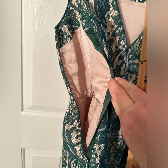 ZARA XS Green Lace Tulip Dress Sleeveless Backless Lined Fit Flare Sheath Boho - Picture 8 of 13